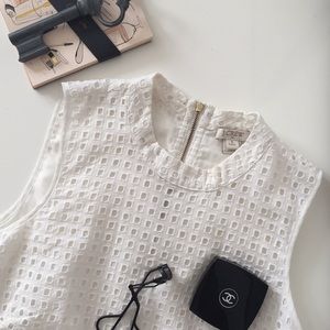 White eyelet sleeve-less top